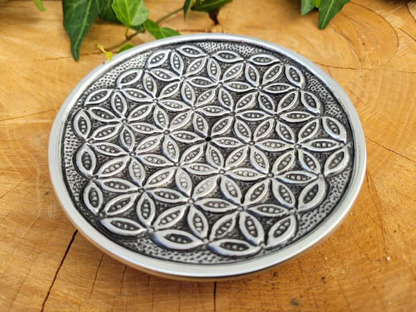 Räucherstäbchenhalter "Blume des Lebens" aus Weißmetall